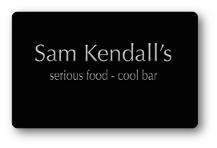 sam kendalls, 'serious food - cool bar' over black background